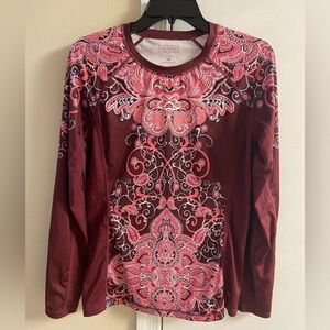 Athleta Burgundy and Pink Patterned Long Sleeve Top Small